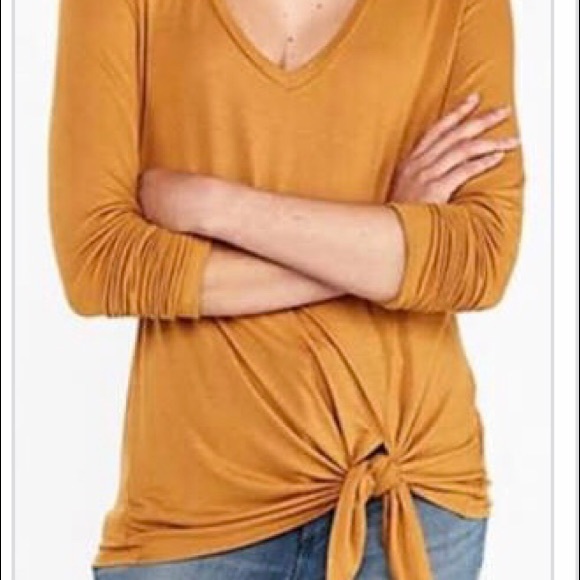 EXPRESS One Eleven Tie Front Long Sleeved Top Mustard Gold - Picture 6 of 7